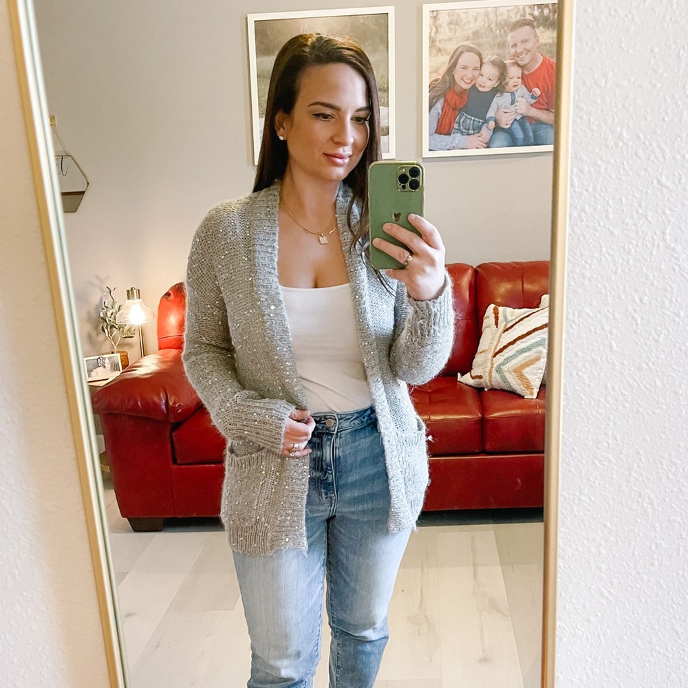 EXPRESS. Gray Sequin Sweater Cover Up.